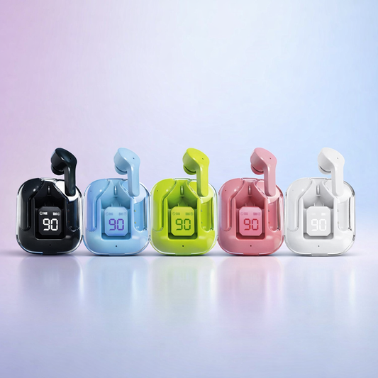 Air31 TWS Wireless Earbuds – Crystal Clear Transparent Shell Earphones with LED Digital Power Display and Bluetooth V5.3 - Random Color