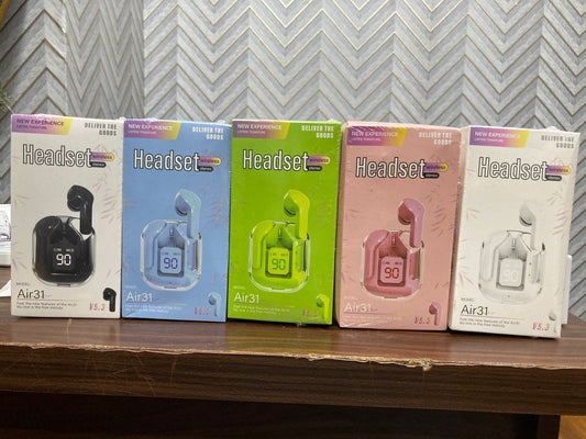 Air31 TWS Wireless Earbuds – Crystal Clear Transparent Shell Earphones with LED Digital Power Display and Bluetooth V5.3 - Random Color