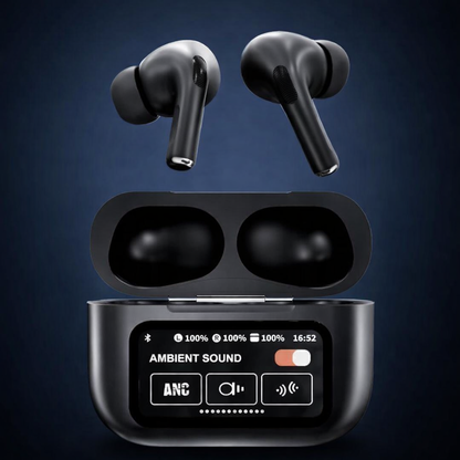 AirPods X Digital Touch Screen Wireless Earbuds – Black Edition | Smart Display Charging Case | Bluetooth Earphones | Touch Control