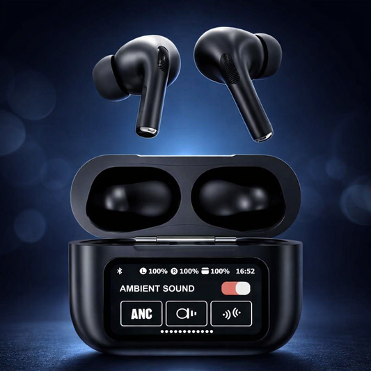 AirPods X Digital Touch Screen Wireless Earbuds – Black Edition | Smart Display Charging Case | Bluetooth Earphones | Touch Control