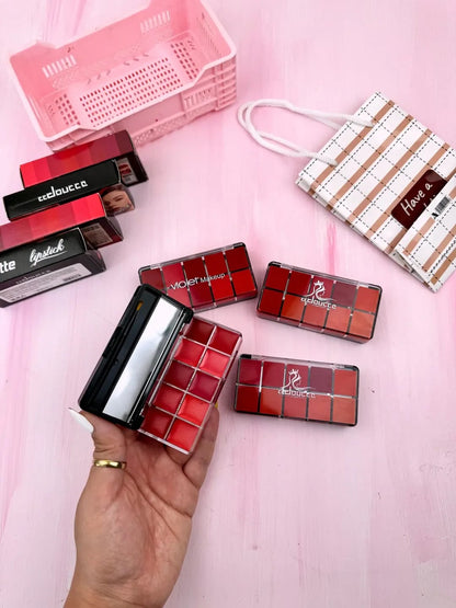 10 in 1 Lipstick & Blush Palette Creamy Matte Makeup Palette for Lips and Cheeks - Multi Color