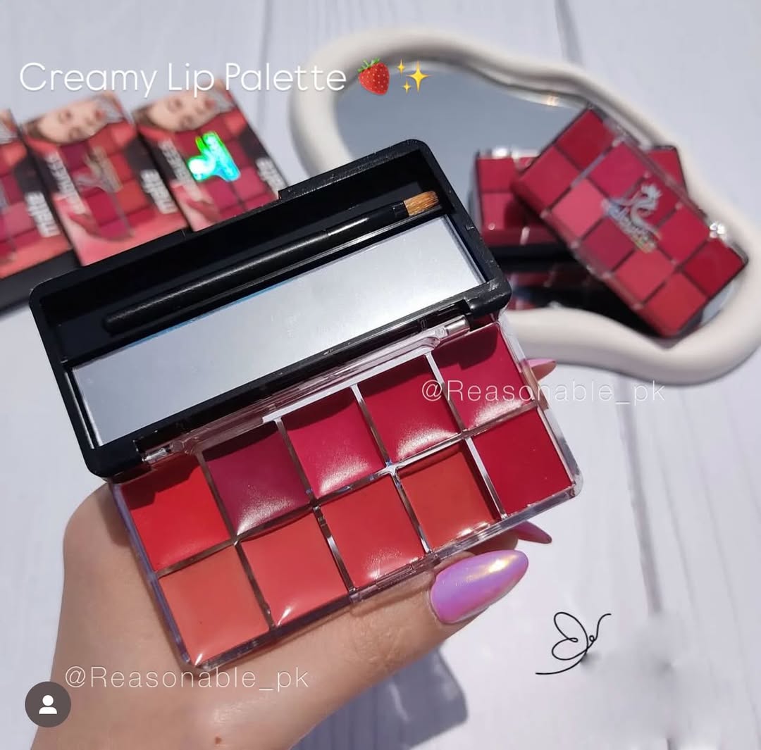 10 in 1 Lipstick & Blush Palette Creamy Matte Makeup Palette for Lips and Cheeks - Multi Color