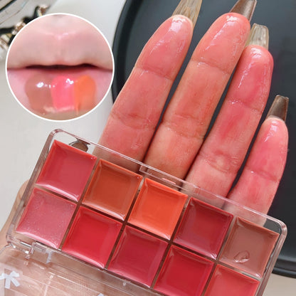 10 in 1 Lipstick & Blush Palette Creamy Matte Makeup Palette for Lips and Cheeks - Multi Color