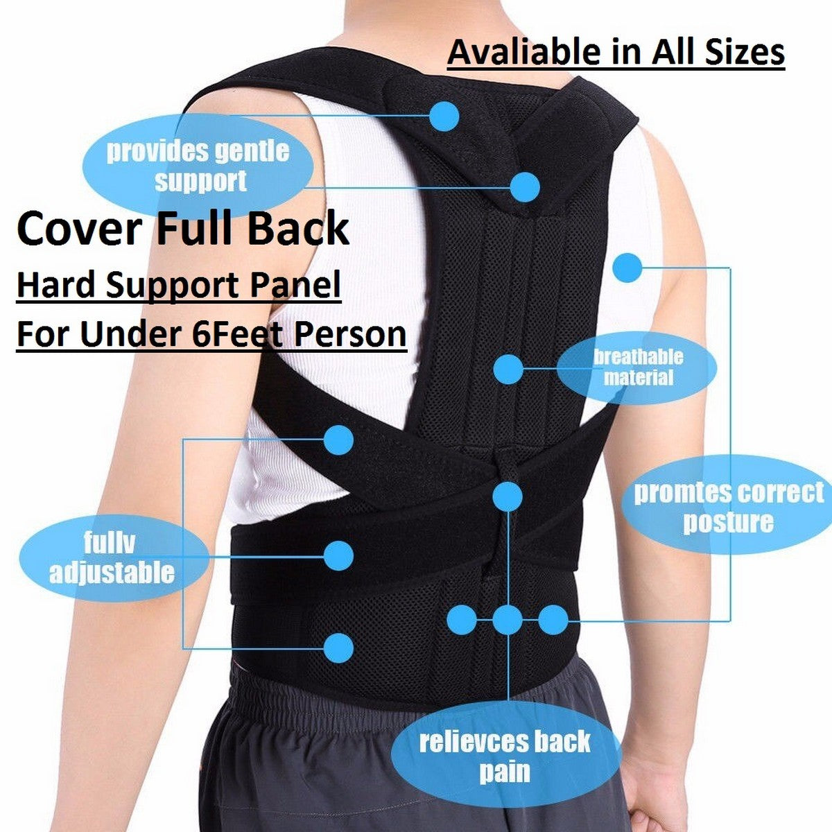 Adjustable Back Support Belt | Posture Corrector | Spine & Shoulder Support Brace | Breathable Upper Back Support for Men & Women - Large