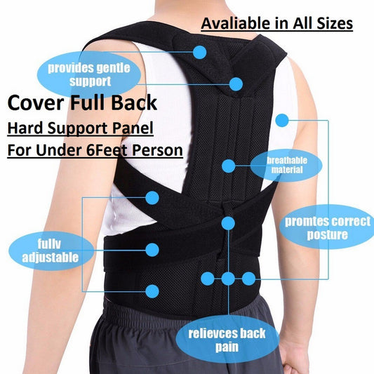 Adjustable Back Support Belt | Posture Corrector | Spine & Shoulder Support Brace | Breathable Upper Back Support for Men & Women - Large