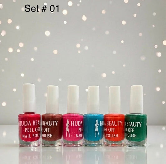 Huda Beauty Peel Off Nail Polish Set Of 6 Vibrant Colors Easy Removal Glossy Finish | Random Colour