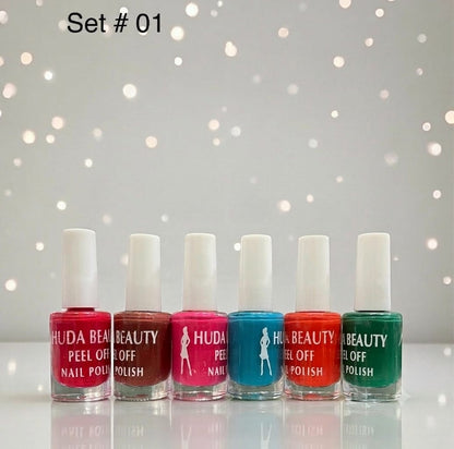 Huda Beauty Peel Off Nail Polish Set Of 6 Vibrant Colors Easy Removal Glossy Finish | Random Colour
