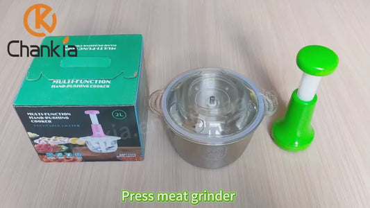 Large 2L Bowl Effortless Vegetable Chopper & Meat Mincer – Manual Hand-Press Food Processor for Fruits, Herbs, Garlic, and Onions (Random Color)